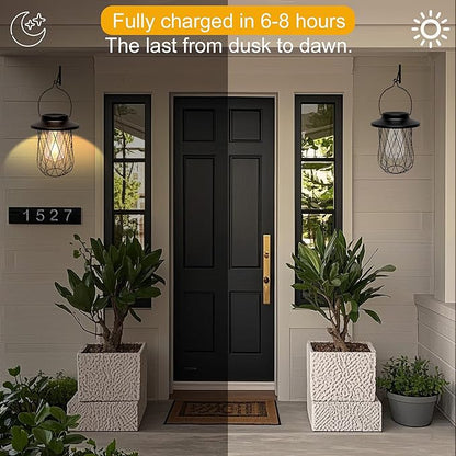 Livinlarge Solar Lanterns Outdoor Waterproof,2 Pack Solar Lantern for Outside Hanging Patio Porch Garden Yard Decor,High Brightness LED Solar Powered Lighting,Gardening Lovers Mom Gifts
