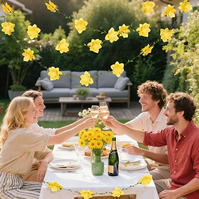 Wildflower Party Decorations 3D Narcissus Flower Garland (2PCS) Yellow Flower Garland Daffodil Decor for Wedding Graduations Easter Baby Shower Party Arch Garden Background