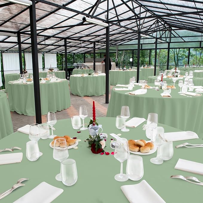 Ragnhild 16 Pack Sage Green Plastic Tablecloths for Round Tables, Premium Decorative Sage Disposable Table Covers for Parties, Round Party Table Cover for Birthday Wedding Baby Shower Party, 84 Inch