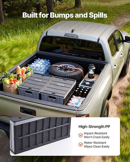 VEVOR Plastic Collapsible Storage Bins with Lids, 65L 2 Packs, Stackable Folding Storage Crates with Handles, Holds 84 lbs Per Bin, Heavy Duty Containers, Space-Saving Baskets, for Home Organizing