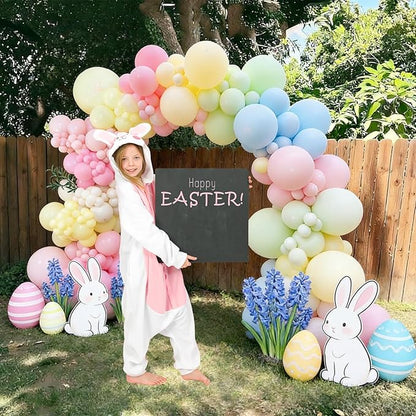 60pcs Easter Party Balloons, 12inch Macaron Pink Yellow White Latex Balloons for Easter Party Decorations, Bridal Shower, Baby Shower, Wedding Decor (With Ribbons)