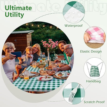 Picnic Table Cover with Bench Covers and Bag, Camping Table Camping Essentials Cover with Elastic Edges(Green)