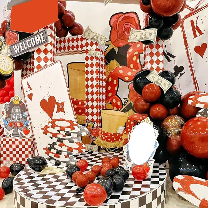 Lukiituke Red and Black Balloon Arch Kit, 114PCS Red and Gold Balloons 4 Size Red Black Gold Balloons for Birthday, Casino Theme Party, Movie Night, New Year, Wedding, Graduation Party Decorations