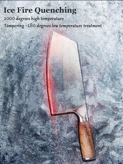 BLADESMITH Cleaver Knife for unfrozen meat and vegetable, 7" Chinese Chef's Kitchen slicer, Razor sharp HC German Stainless Steel blade with lasered damascus pattern, pearwood Handle