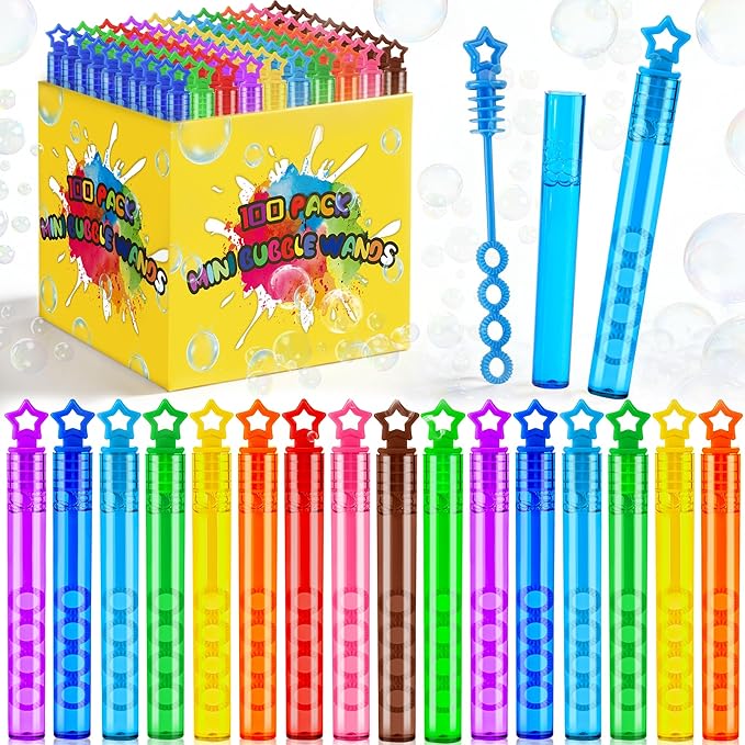 100 Pack Mini Star Bubble Wands Bulk – More Bubbles with Extra Holes, Party Favors for Kids Ages 3+, Classroom Prizes & Goodie Bag Stuffers