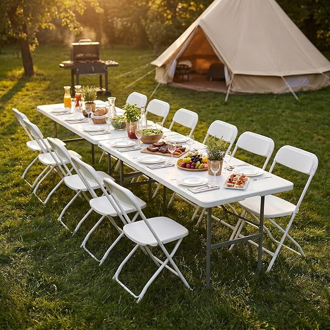 Sweetcrispy 4 FT Folding Picnic Table Easy to Fold and Store, Foldable Table for Camping Picnic Dining Party Kitchen Outdoor Indoor with Carrying Handle