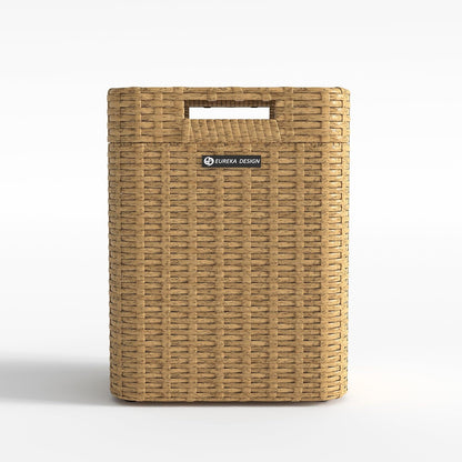 Ypati Handwoven 4 Gallon Rattan Trash Can with Lid, Boho Style Decorative Indoor and Outdoor Trash Bin with Shelf, Waste Basket for Bathroom, Patio, Study, with Trash Bags, Bohemian Yellow, Eureka