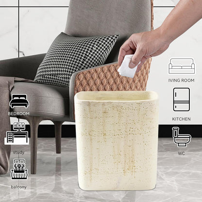 Polytree Natural Travertine Textures Bathroom Trash Can 1.8 Gallon(7 Liter) Small Kitchen Garbage Can,Living Room Bedroom Trash Can, Decor Wastebasket for Home Office (Handmade of Resin)