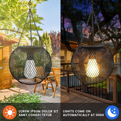 Solar Outdoor Lights,Hanging Solar Lantern Retro Metal Outside Decorative Waterproof Solar Powered Lanterns for Yard Garden Patio Pathway Tree Halloween Christmas Decor（2pcs）