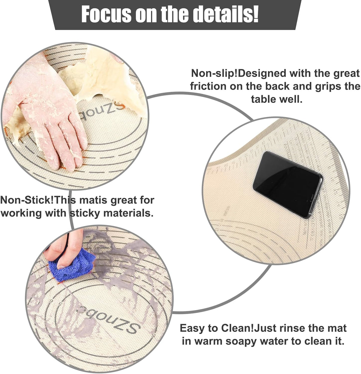Silicone Baking Mat 36x24 Inch Nonstick Pastry Mat Perfect for Dough Mat, Pastry Board, Kitchen Counter Mat - For Dough, Pastry, Pie Crust, Fondant