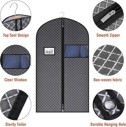 Univivi Suit Bags for Closet Storage and Travel, 40 Inch Hanging Garment Bags for Men Suit Cover with Clear Window and ID Card Holder for Suit Jacket, Shirt and Coat, 10 Pack, Black
