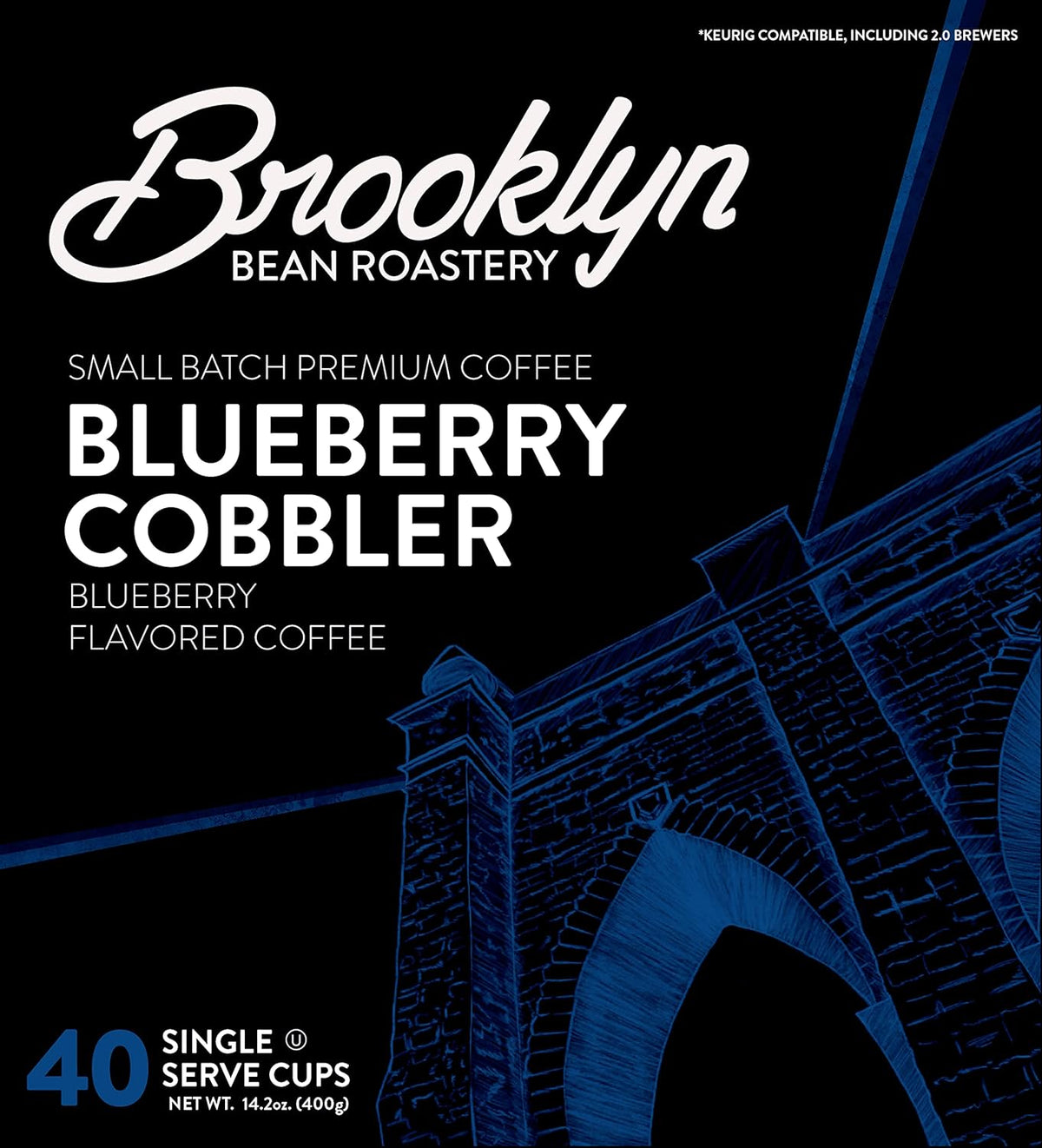 Brooklyn Beans Blueberry Cobbler Coffee Pods, Flavored Gourmet Pack, 40 Count - Compatible with Keurig 2.0 K Cup Brewers - Premium Quality