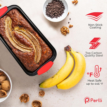 Perlli Non-Stick 10-Piece Baking Pan Set, BPA-Free Carbon Steel Bakeware Set with Silicone Handles, Stackable Kitchen Oven Set, Cookie Sheet