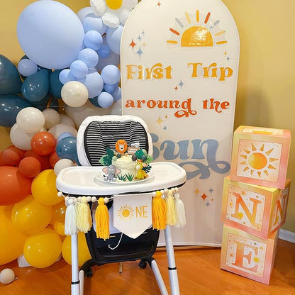 Here Comes the Son Balloon Arch Kit, Retro Blue Yellow Boho Balloon Garland with Mustard Yellow Pastel Blue Sand White Coffee Balloon for Fall Colorful Baby Shower First Birthday Party Decoration