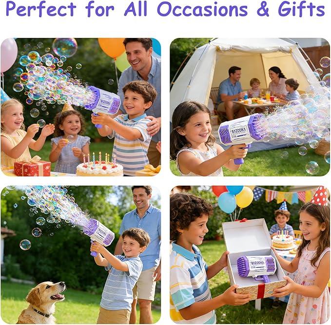 Petrella Toy Bubble Gun for Kids 69 Holes Bubble Machine for Toddlers 1-3 4-8 Girls Boys, Rechargeable Bazooka Bubble Blower Guns for Wedding Summer Outdoor Party with Bubble Solution