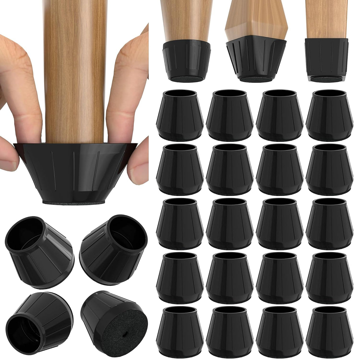 24PCS Silicone Chair Leg Floor Protectors for Hardwood Floors, Thicken Rubber Chair Leg Cap Covers, Non Slip Furniture Leg Pads to Protect Wood Tile Floors from Scratches and Reduce Noise