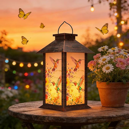 Solar Lanterns Outdoor, Waterproof Garden Hummingbird Solar Lantern, 13" Outdoor Lantern with LED Flickering Flameless Candles, Lanterns for Women Mom Gifts Decorations for Porch, Yard, Patio
