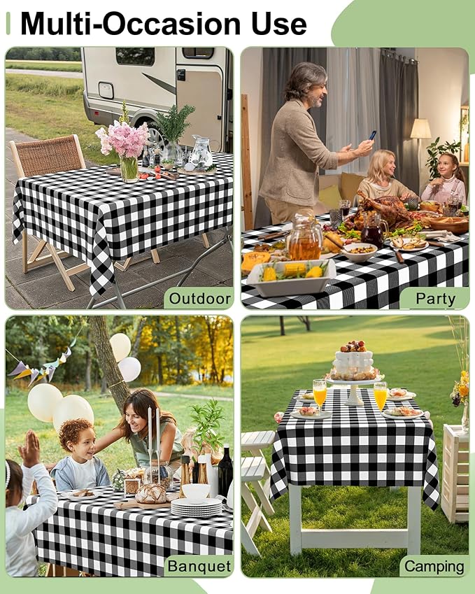 Smiry 20 Packs Gingham Disposable Table Cloth, 54 x 108 Inch Waterproof Plastic Tablecloth, Rectangle Black and White Checkered Table Covers for Picnic, Birthday, Party