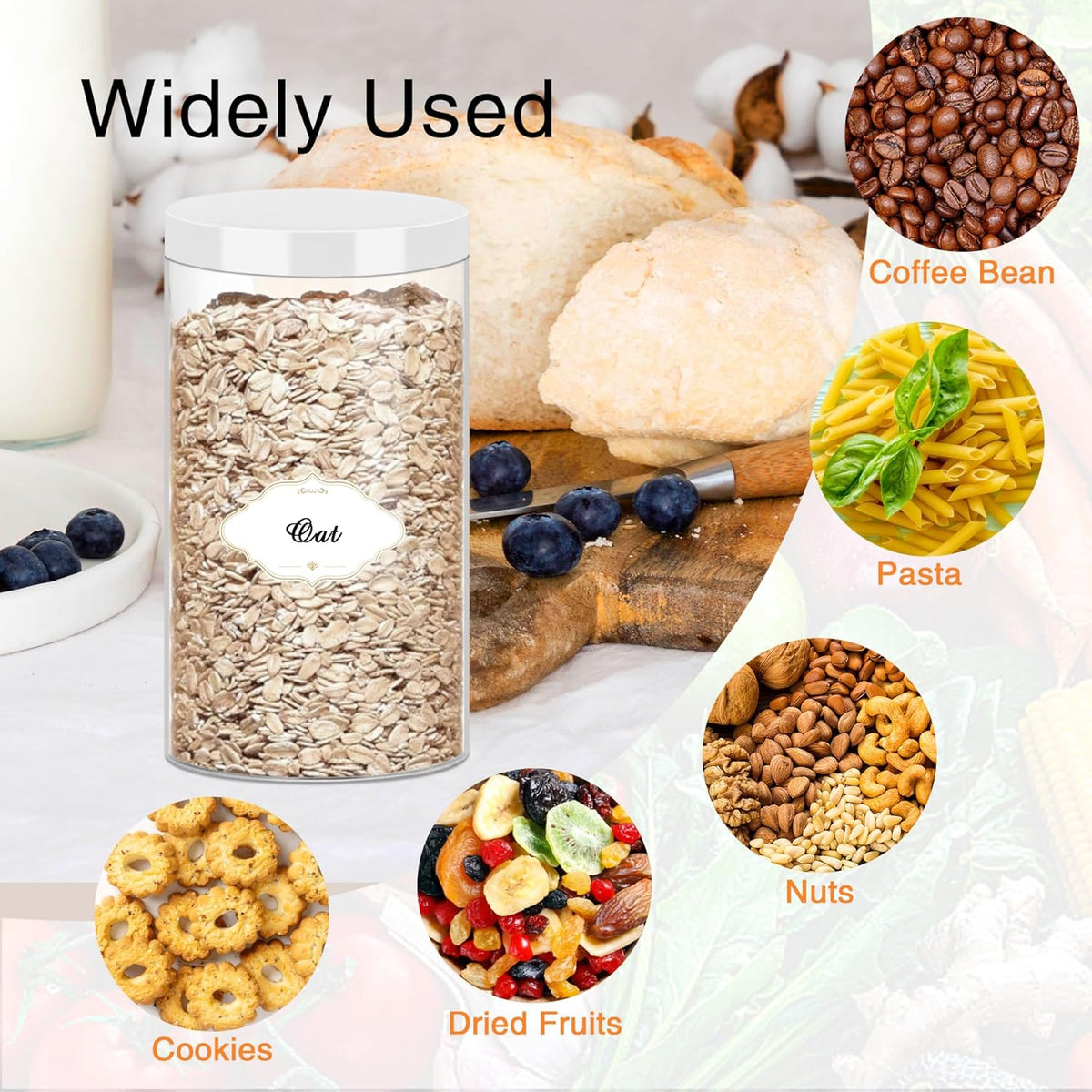 32 OZ Plastic Jars,16 Pcs Clear Plastic Jars with White Lids Round Empty Storage Jar Wide Mouth Refillable Storage Container with Lids for Household
