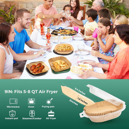 Air Fryer Paper Liners, 50 PCS Air Fryer Liners Disposable, 8" Square Baking Liner for 5-8 qt Airfryer Basket, Non-stick and Oil Proof Parchment Paper for Oven, Pans & Baking