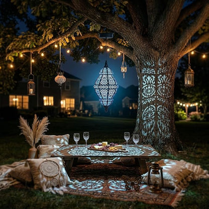 Twinkya Hanging Solar Lights Outdoor Garden Decor, Decorative Waterproof Plastic Moroccan Solar Lantern Lamp, Outside Decorations for Patio Yard Porch Backyard Decor, Gardening Gifts for Women Mom