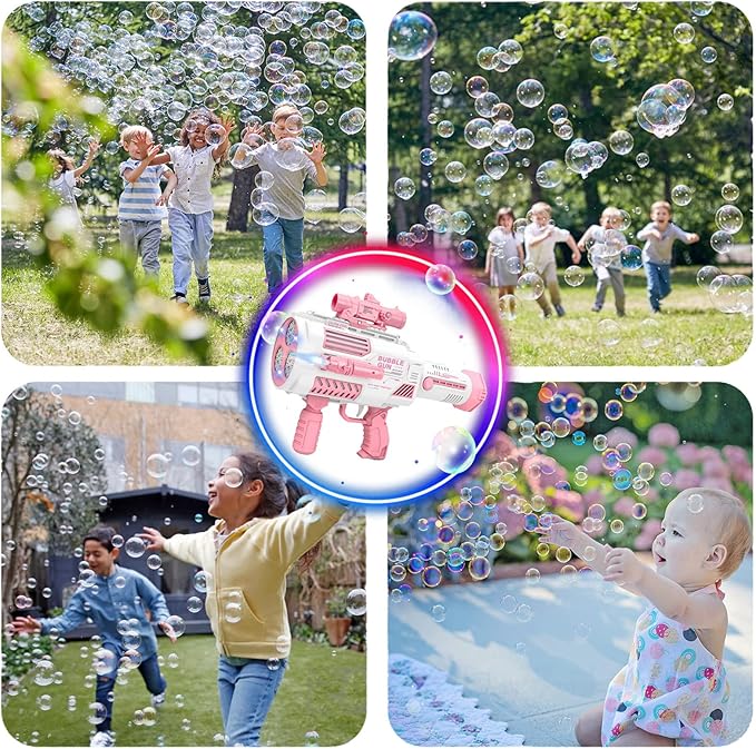 Automatic Gatling Bubble Gun with 2 Rechargeable Batteries, Produces Tens of Thousands Bubbles/Min, Includes Sight & Flashlight, ABS Drop-Tested, Bubble Machine Toy for Kids Adults Party Wedding