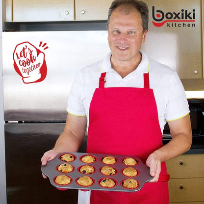 Boxiki Kitchen Non-Stick 12 Cup Silicone Muffin Pan With Steel Frame - BPA Free, Non-Toxic, Anti-Warp, Durable & Easy to Pop Silicone Muffin Tin