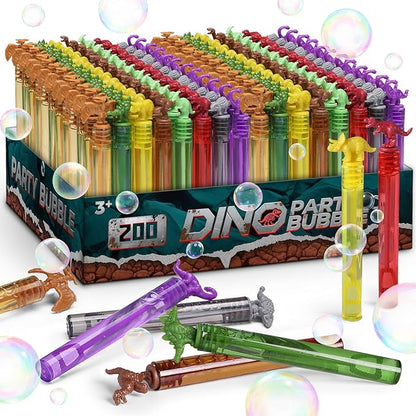 Bulk Dinosaur Bubble Wands for Kids, 200 Pack Mini Bubble, Dino Birthday Party Favors Decoration, Pinata Fillers, Goody Bag Stuffers, Classroom Treasure Box Prizes, Toddler Outdoor Gifts Toys