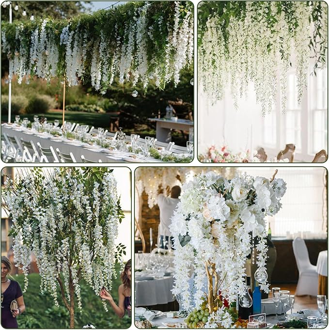 Alotiki Wisteria Hanging Flowers,108 Pack Fake Hanging Flowers,Wisteria Artificiales Garland for Home Wedding Arch Floral Party Garden Ceremony Outdoor Decor,3.6 Feet Long(108,White)