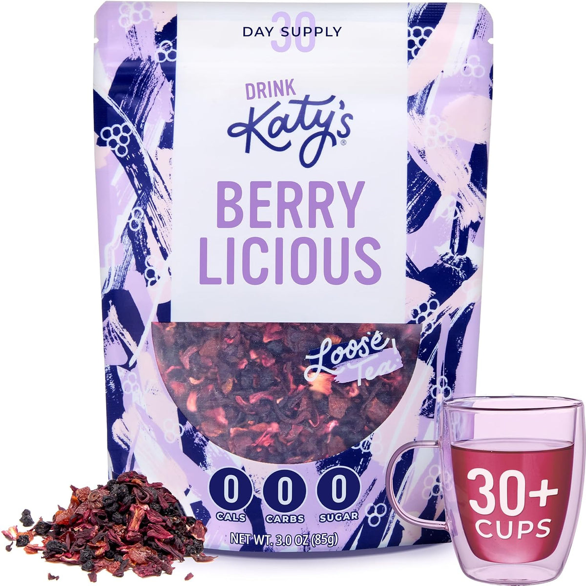 Katy’s® Berrylicious Loose Leaf Tea, Hibiscus, Blueberry & Cranberry, Fruity Herbal Tea, Caffeine-Free Fruit Tea, Cold Brew or Hot, 30+ Cups