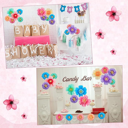 Crowye 24 Pcs Large Colorful Tissue Paper Flowers Decorations Giant Fiesta Craft Crepe Paper Flowers for Wall Decor Backdrop Mexican Wedding Birthday Carnival Party (10'' 20'',Colorful)