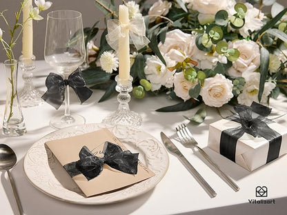 Vitalizart Organza Ribbon 1.5" x 30 Yd Black Sheer Ribbons for Gift Wrapping Crafts Christmas Party Decor Bows Wedding Invitations Wreaths Bouquet
