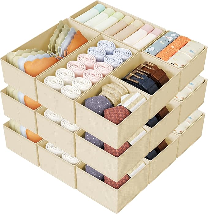 DIMJ Drawer Organizer Clothes Storage - 18 Pack Baby Dresser Organizer for Nursery, Foldable Drawer Dividers for Bedroom Closet Organization, Fabric Storage Bins for Socks, Underwears, Bras