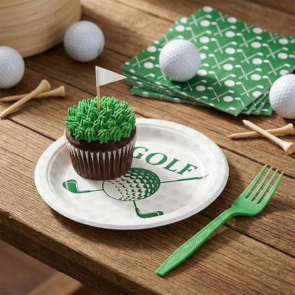 96 Pcs Golf Party Decorations Tableware Set Let's Partee Time Disposable Dessert Plates Napkins Forks for Table Supplies Favors for Birthday Party Serve 24 Guests