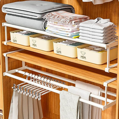 Expandable Hanging Shoe Rack Organizer for Closet, Adjustable Shoe Rack Under Cabinet Shelf, Versatile Under Shelf Storage for Kitchen, Book, Clothing Storage and Organization(White,4PCS)