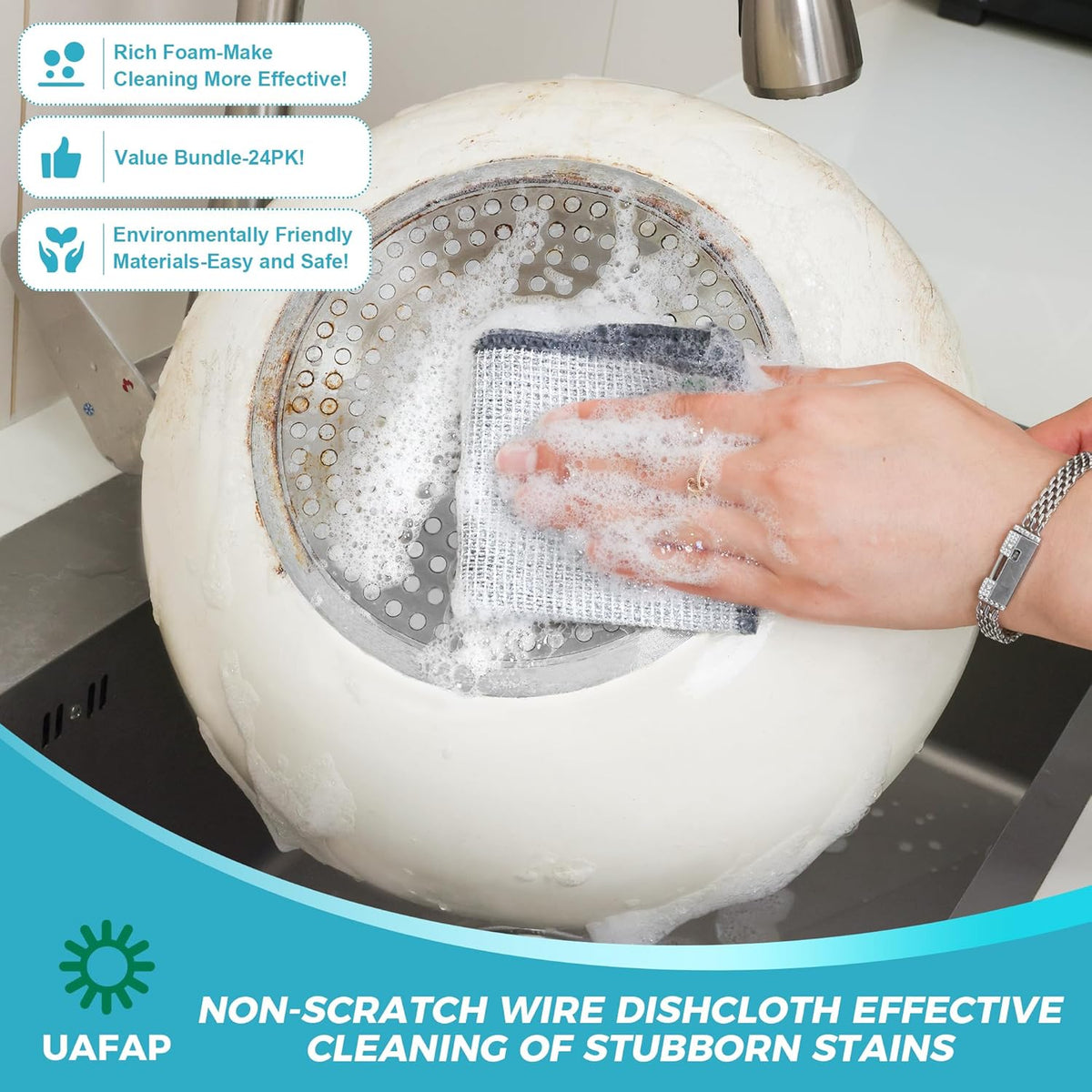 24 PCS Non Scratch Wire Dishcloth, Cleans Fast Without Scratching, Stands Up to Stuck-on Grime, Multi-Surface Safe, Wire Dishwashing Rag Cleaning Power for Everyday Jobs 7.87“ x 7.87”