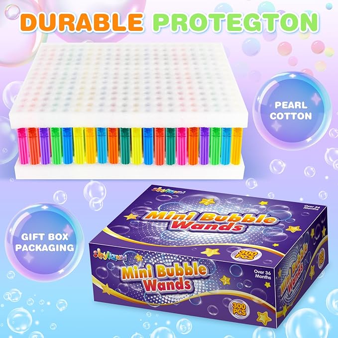 300 Pcs Mini Bubble Wands for Kids, Bulk Bubble Wands in 10 Colors, Kids Party Favor, Themed Birthday, Christmas, Goodies Bags, Wedding, Carnival Prizes Toys, Bubble Summer Outdoor Gifts for Kids