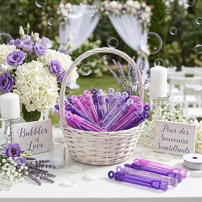 Lunmon 120 Pcs Purple Mini Bubble Wands Bulk Purple Party Favors Kpop Theme Toys Gifts for Kids Toddler Summer Birthday Party Supplies Goodie Bag Stuffers Treat Bag Fillers Outdoor Classroom Prizes