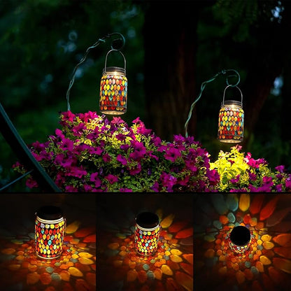 3 Pieces Solar Powered Mosaic Lights, Outdoor Hanging Solar Lantern Lamp Waterproof Table Lamp Mosaic Night Light for Tree, Garden, Patio, Party, Yard, Outdoor, Indoor Decorations (Red)
