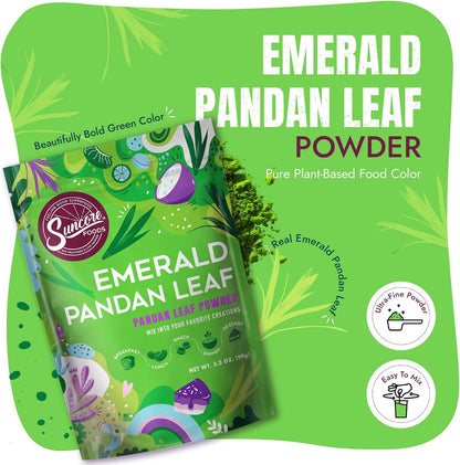 Suncore Foods Emerald Pandan Leaf Powder 3.5oz | Gluten Free | Vegan | Natural Green Food Coloring, For Baking, Drinks, Desserts, Smoothies, Gourmet Flavor, Non-GMO, No Caffein, Resealable Pouch