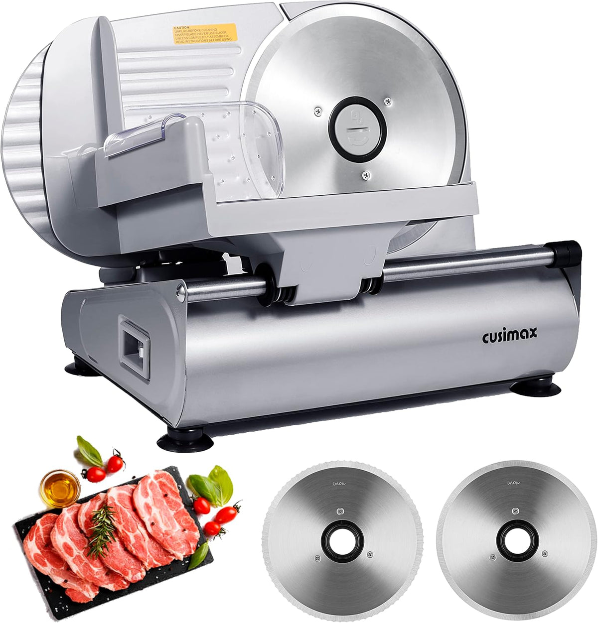 Meat Slicer, Cusimax Electric Deli Food Slicer with Two 7.5'Removable Stainless Steel Blades and Pusher, Cheese Fruit Vegetable Bread Cutter