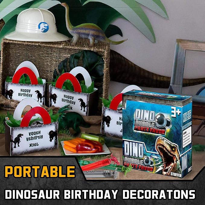 Dinosaur Bubbles Wands Bulk for Kids, Dino Birthday Decoration, 32 Pack Mini Bubble Party Favors, Pinata Stuffer, Goody Bag Filler, Classroom Prizes Treasure Box, Outdoor Toys for Toddler