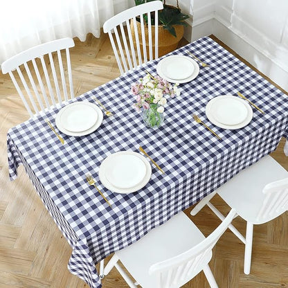 Romanstile Square Vinyl Tablecloth, 100% Waterproof Buffalo Gingham Plastic Table Cloth, Heavy Duty Wipeable Checkered Table Covers for Outdoor, Camping, Picnic, Patio - 54 x 54, Navy Blue