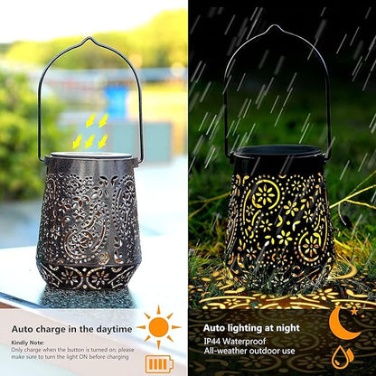 Solar Lanterns Outdoor Waterproof Hanging Solar Lantern, Retro LED Solar Powered Lantern Lights with Handle for Patio Garden Yard Pathway Lawn Porch Decor (3 Pack)