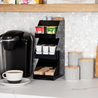 Mind Reader Coffee Tea Utensil and Condiment Station, Countertop Organizer, Coffee Bar, Kitchen, 6"L x 9"W x 16"H, Black