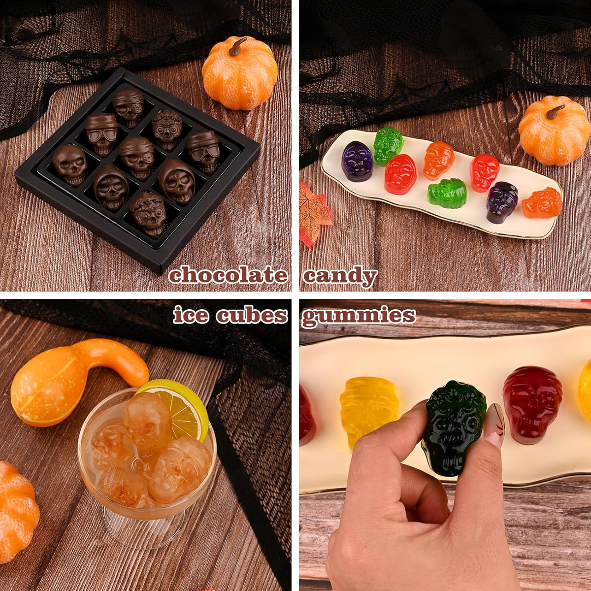 Actvty Skull Chocolate Molds, Halloween Chocolate Candy Molds, 2 Packs 10 Cavity Skull Silicone Molds with 5 Different Designs for Making Chocolate