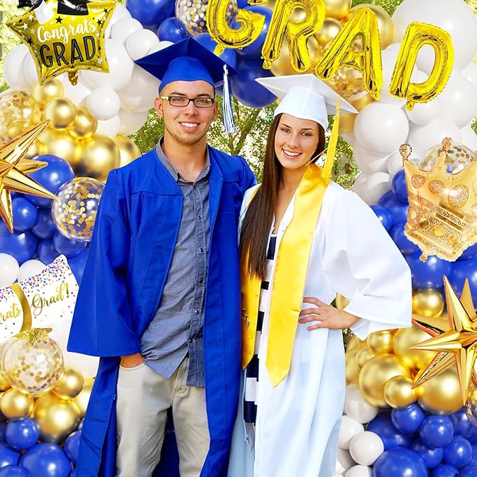 Graduation Balloon Arch Garland Kit Blue White Gold Graduation Decorations 2026 for College High School Class of 2026 Grad Party Prom Decor