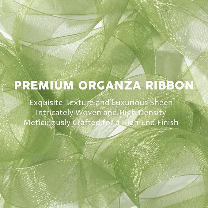 Sage Green Organza Ribbon - 1 Inch x 75 Yds, Light Green, Clear, Chiffon, Tulle for Gift Wrapping, Christmas, Wedding, Invitations, Wreaths, Bows, Crafts