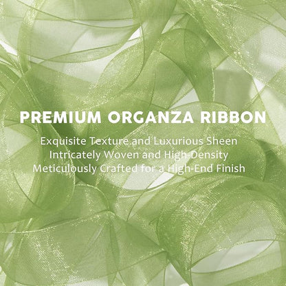 Sage Green Organza Ribbon - 1 Inch x 75 Yds, Light Green, Clear, Chiffon, Tulle for Gift Wrapping, Christmas, Wedding, Invitations, Wreaths, Bows, Crafts