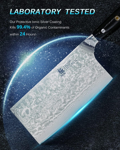Kyoku Gin Series Vegetable Cleaver Knife, 7" Asian Vegetable Knife, Japanese VG10 Damascus Stainless Steel Knife